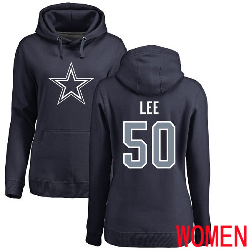 Women Dallas Cowboys Navy Blue Sean Lee Name and Number Logo 50 Pullover NFL Hoodie Sweatshirts